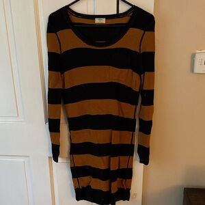 Stylish Black and Brown Striped Long Sleeve Dress